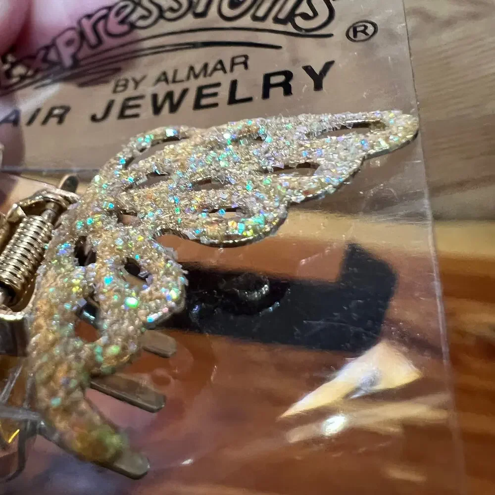 Vintage Hair Jewelry Butterfly Clips Barrette Glitter Expressions Y2K 90's Metal